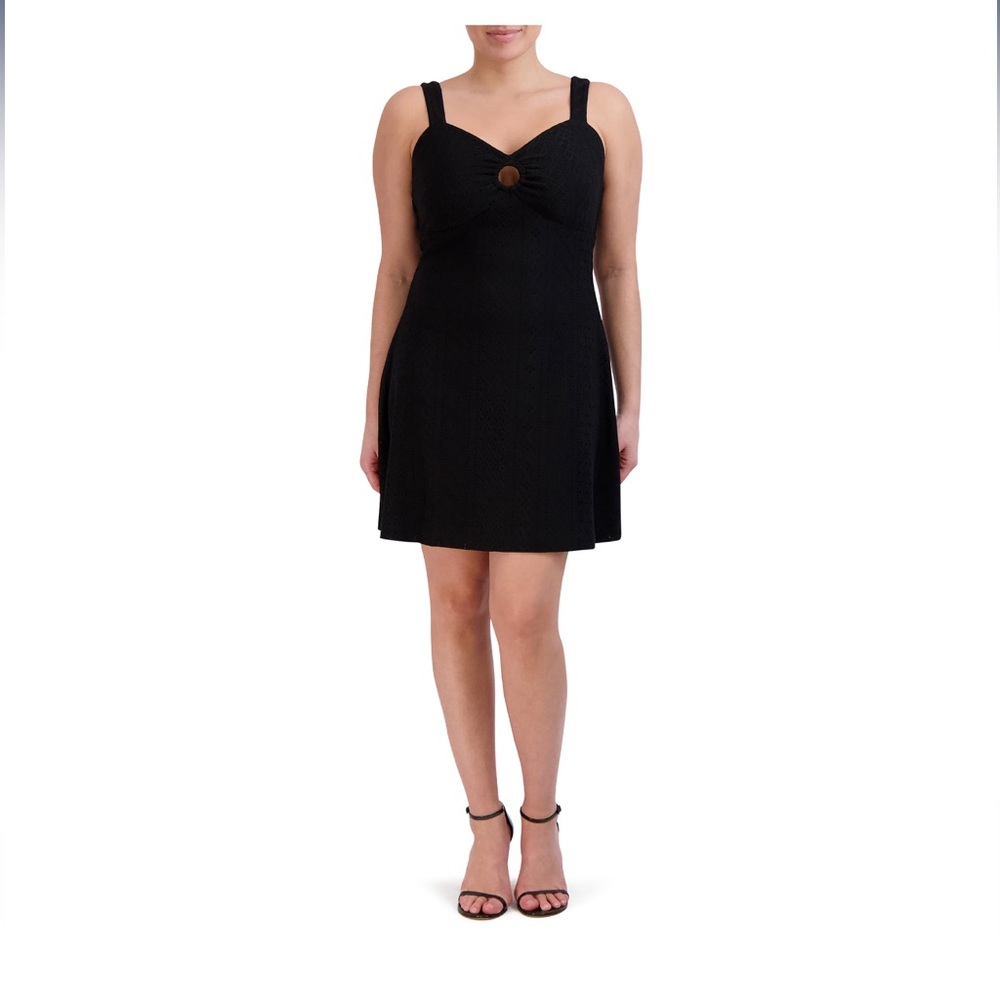 BCBG Paris Women's Black Eyelet Sweetheart Neck O-Ring Sleeveless A Line XL